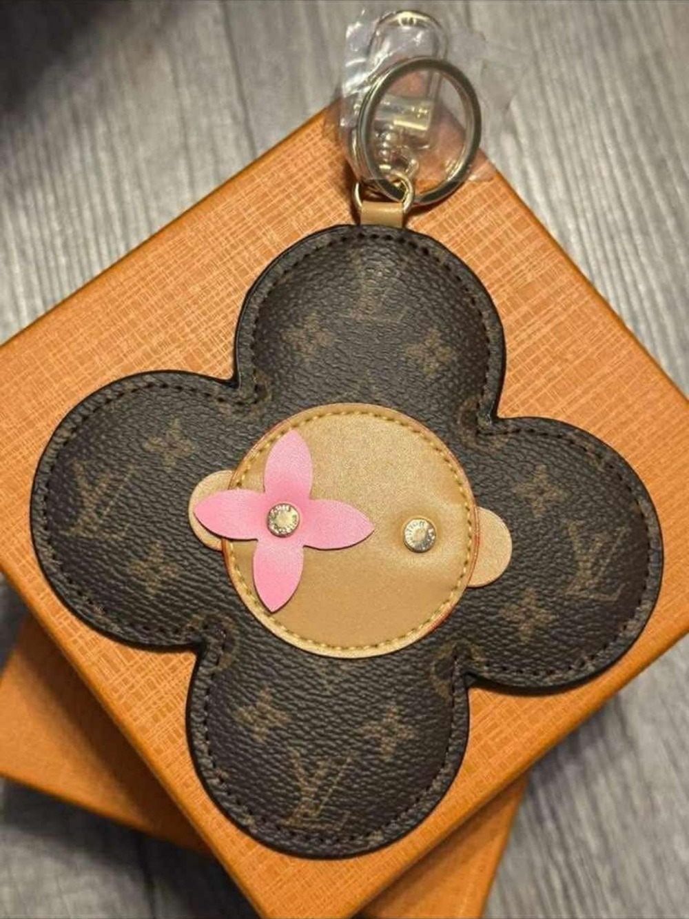 Brown Monogram Flower Key & Card Holder with Pink Accent